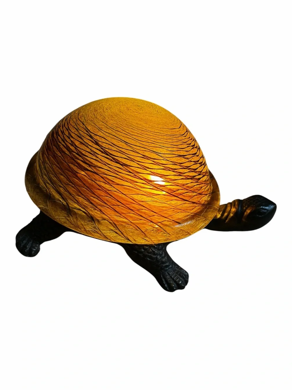 Vintage Tiffany style Turtle Lamp. With Amber Glass